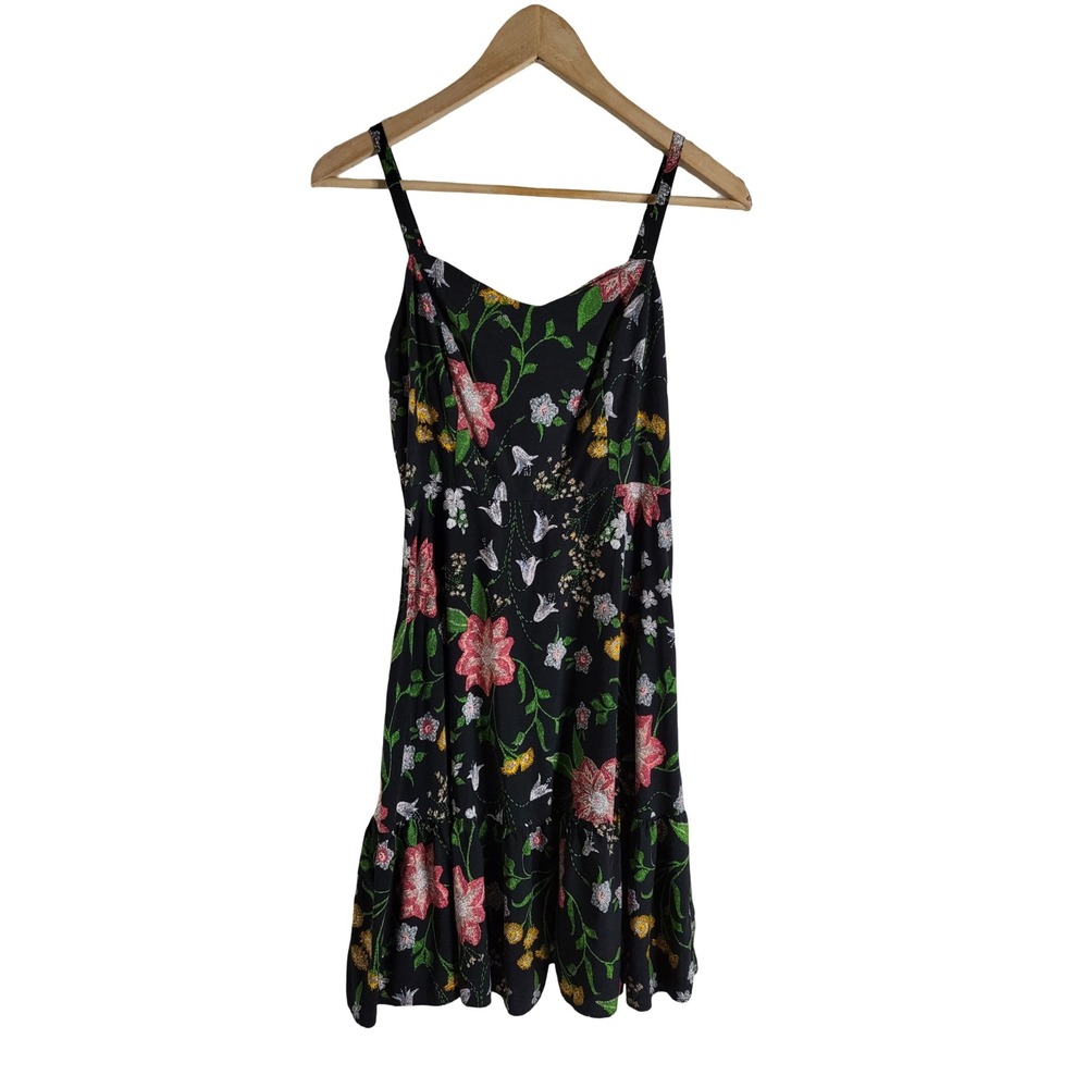 Old Navy Black Floral Rayon Smocked Mini Dress M Sweetheart Neckline Forestcore
